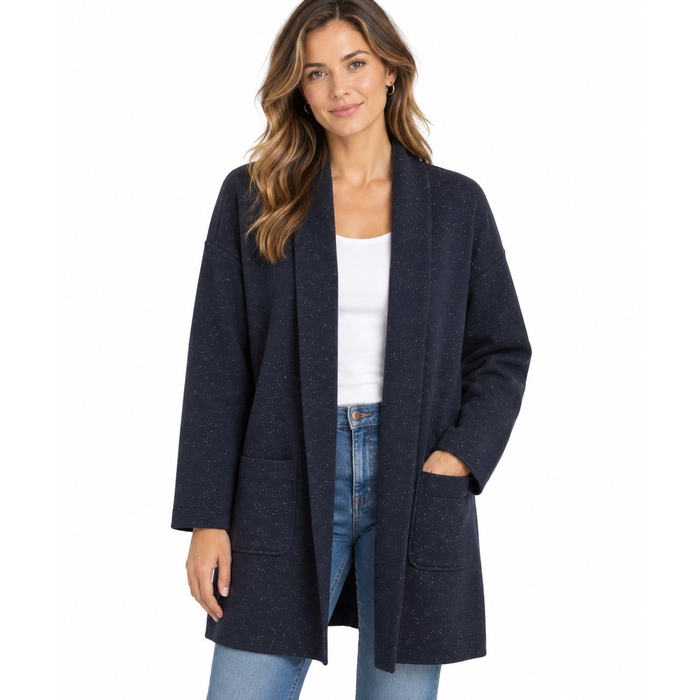 Loft Womens Navy Blue Flecked Open Front Cardigan Jacket Size L NWT 512787